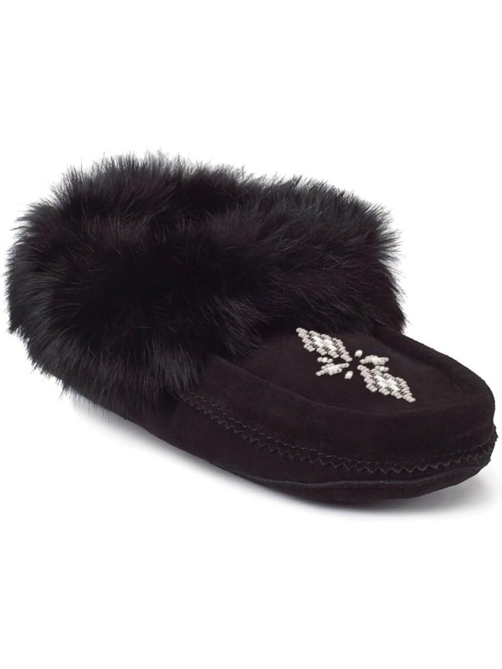 Cozy Women's Fleece-Lined Moccasin Slippers - Suede Leather & Rabbit Fur Trim
